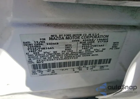 2003 Mazda Tribute Es z USA, uszkodzony, nr VIN 4F2CZ06123KM27739